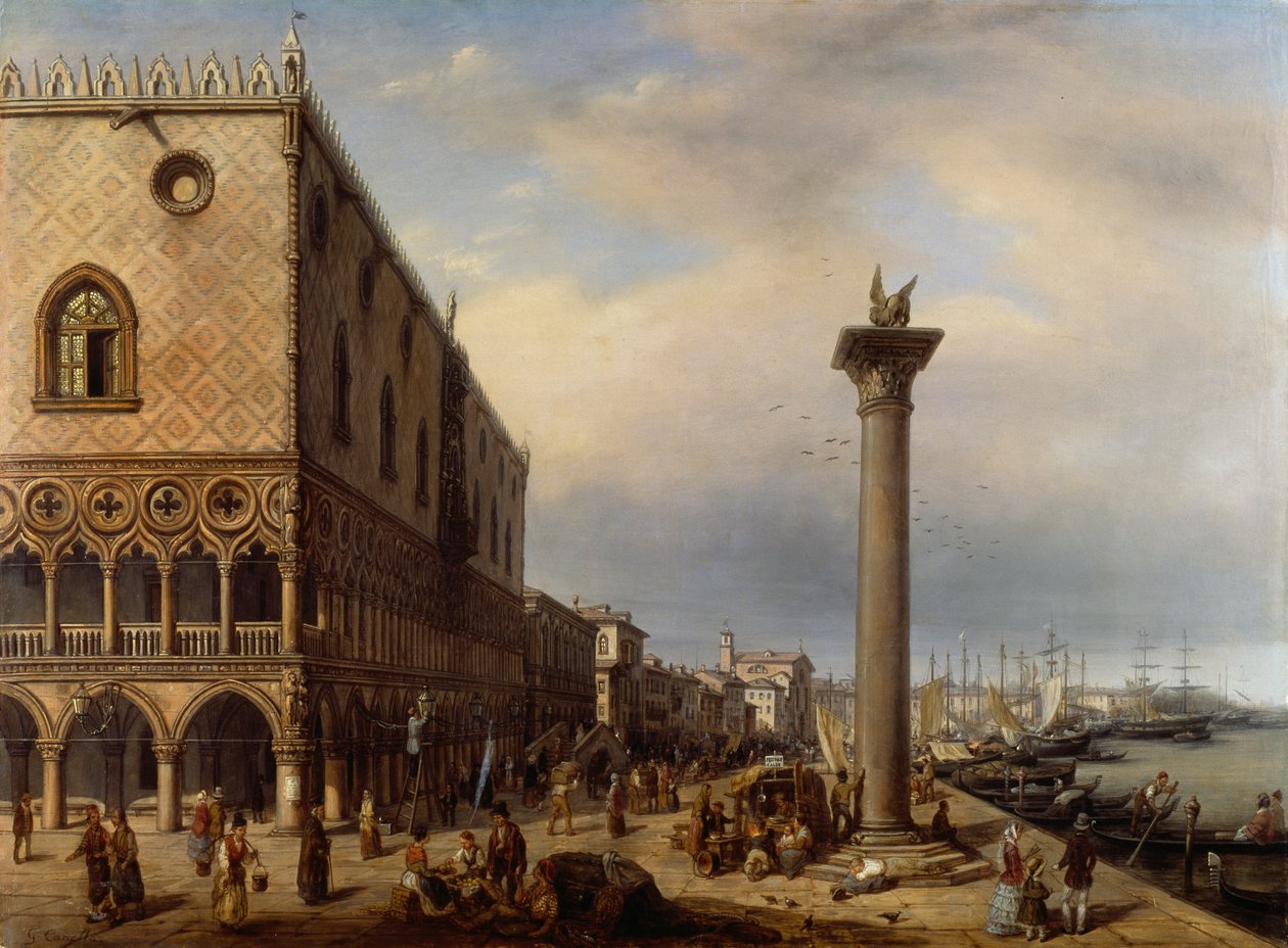 Riva degli Schiavoni (chodník) v Benátkách, od Giuseppe Cannella (1788-1847) od Giuseppe Canella
