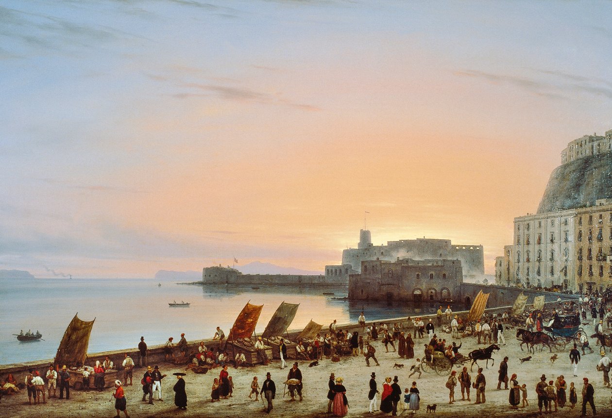 Západ slunce na neapolském nábřeží, cca 1838, Giuseppe Canella (1788-1847), olej na plátně, 90x135 cm od Giuseppe Canella