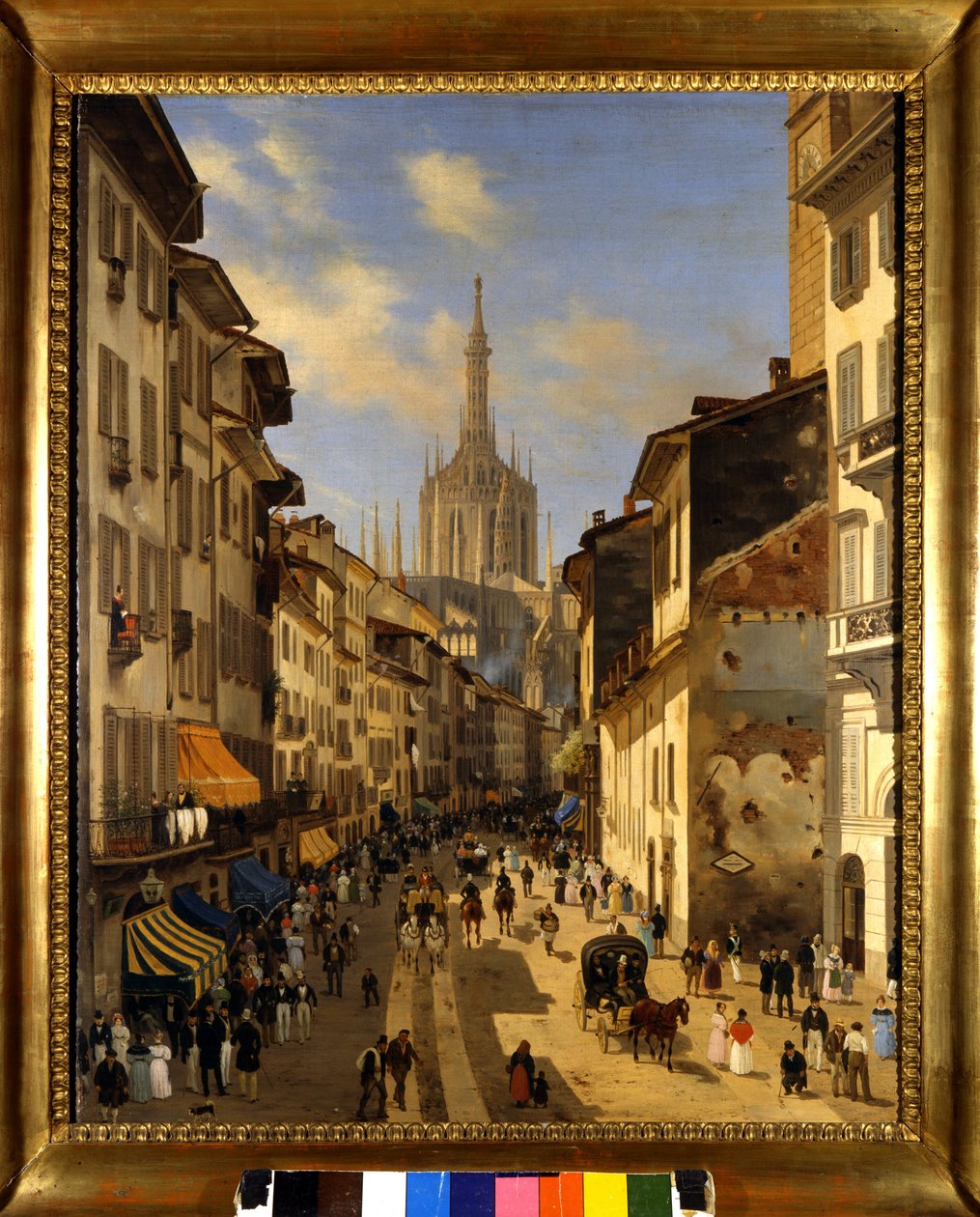 Pohled na Corsia dei Servi (současné Corso Vittorio Emanuele) v Miláně. Obraz Giuseppe Canella (1788-1847) 1834 Milán, Muzeum Milána od Giuseppe Canella