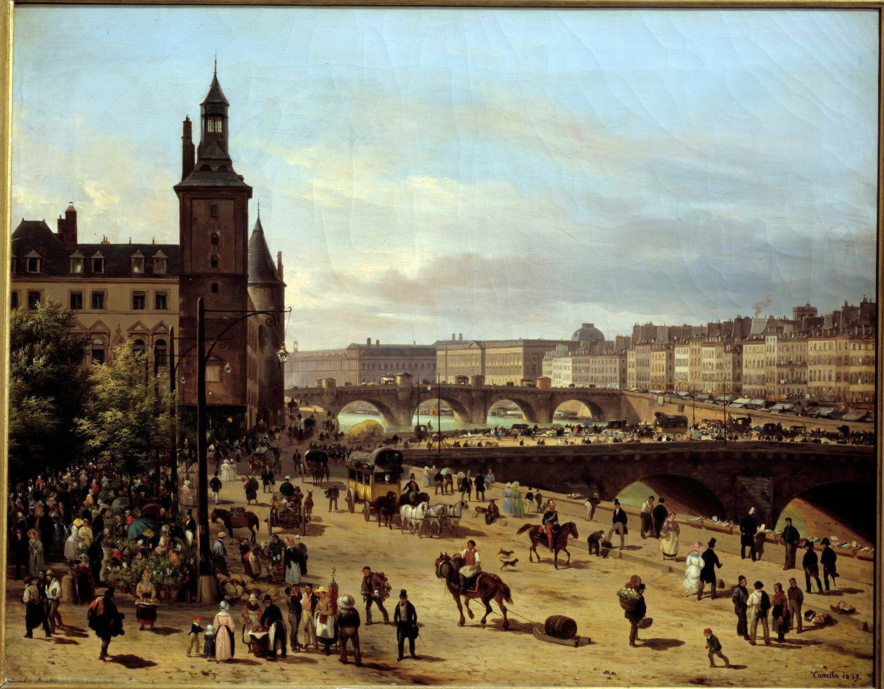 Pohled na Flower Walk, Clock Tower, Pont au Change a Pont-Neuf in Paris Malba Giuseppe Canella l