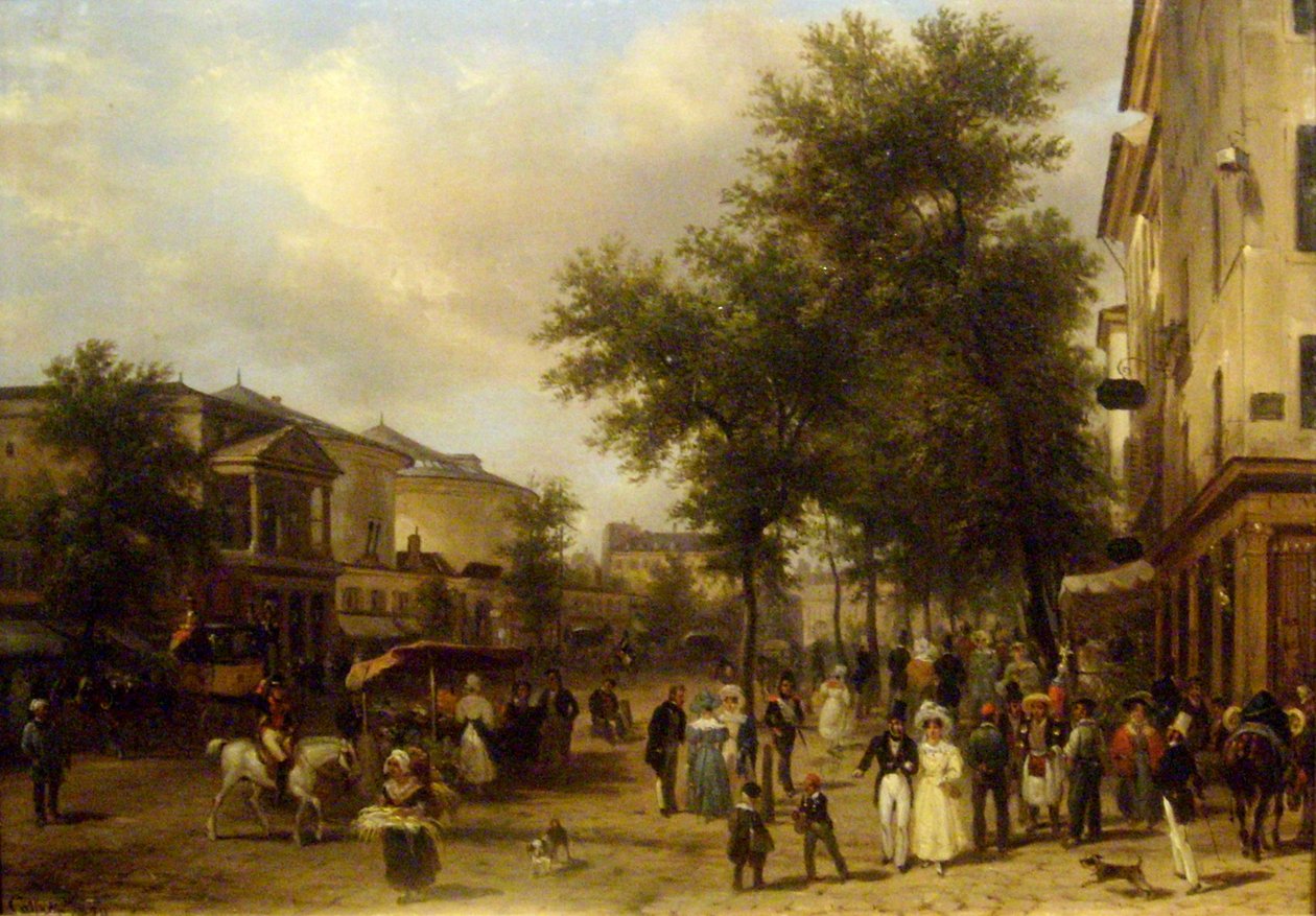 Pohled na pařížský bulvár Montmartre [s Théâtre des Variétés a Passage des Panoramas]. od Giuseppe Canella