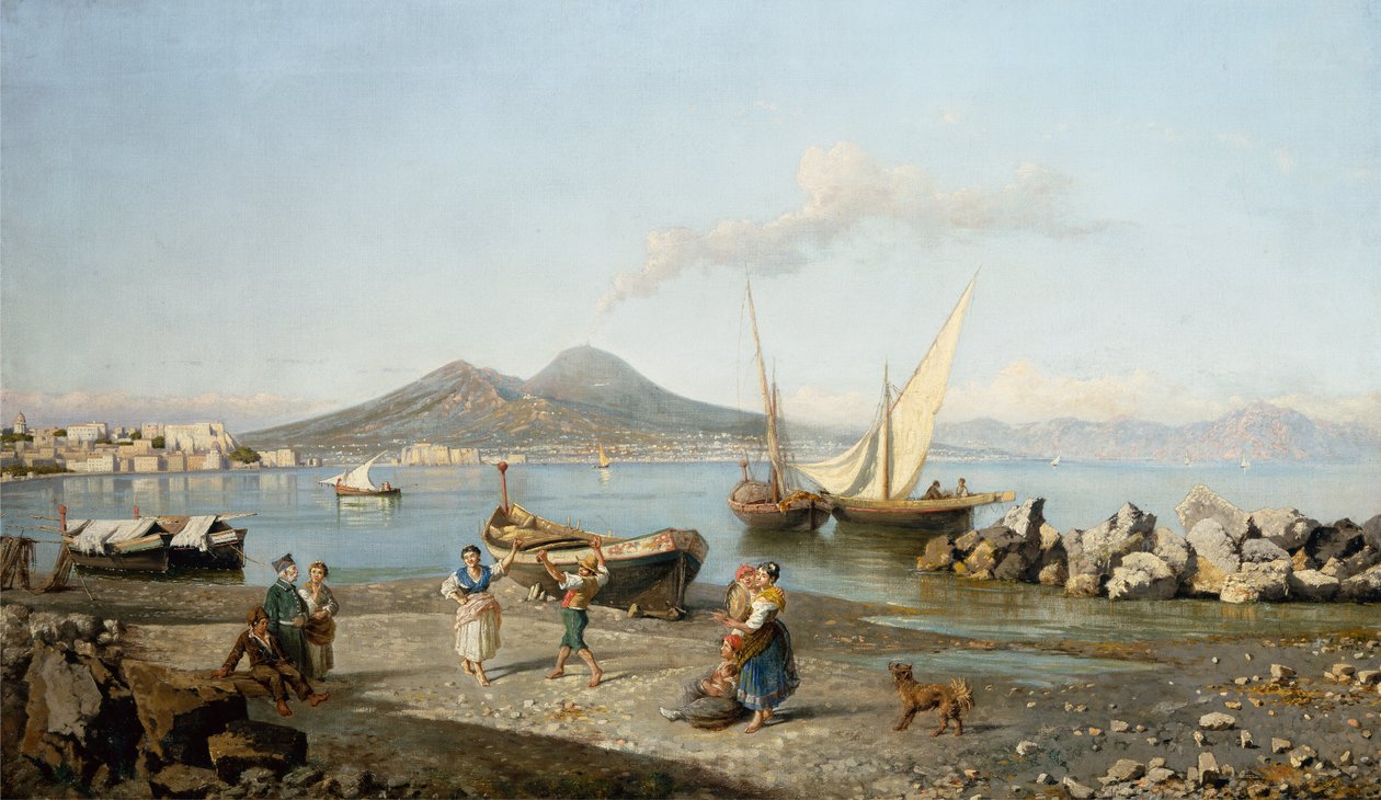 Pohled na Neapolský záliv (olej na plátně) od Giuseppe Carelli