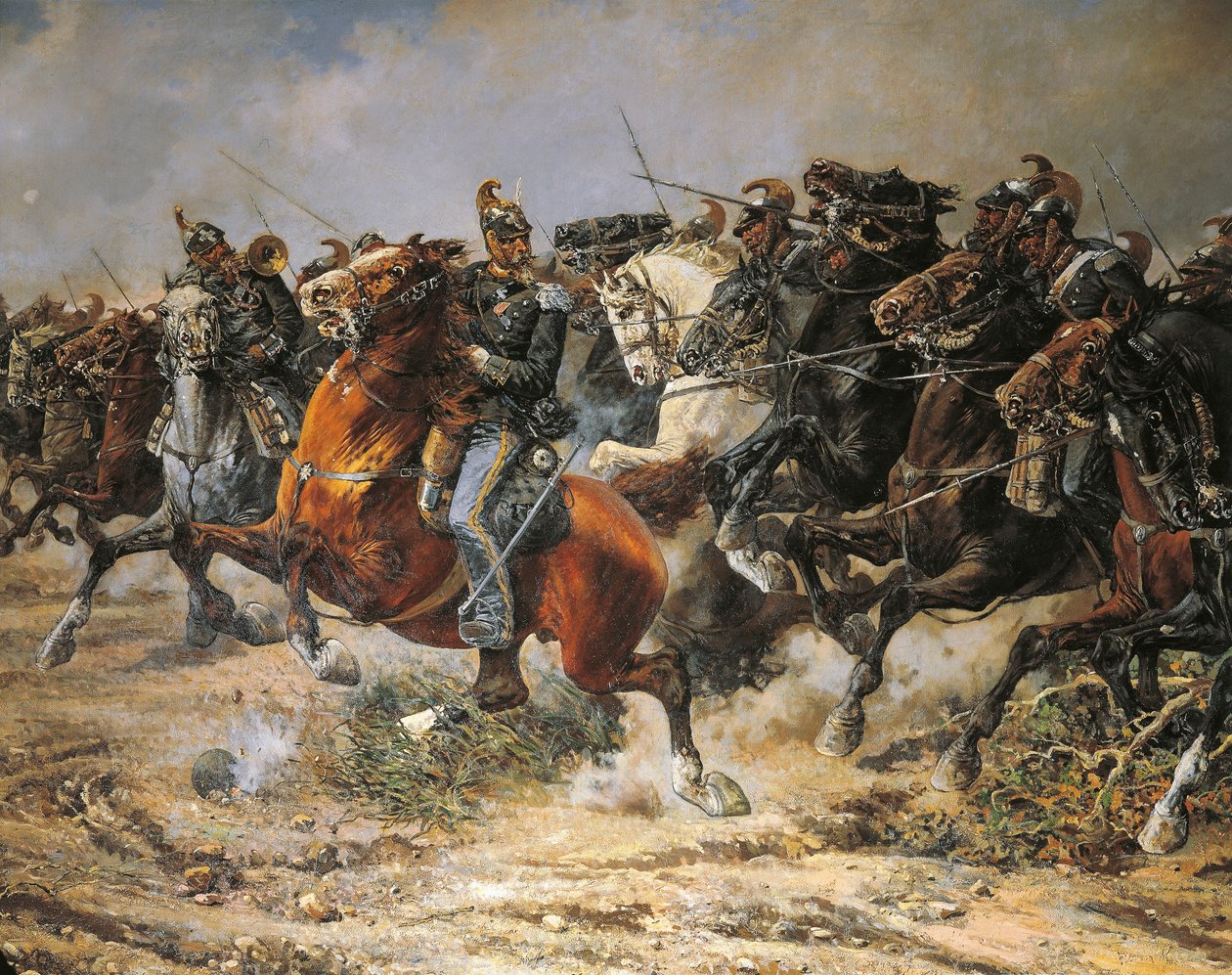 Třetí válka za nezávislost, obvinění z janovské kavalérie v Custoze, 24. června 1866, maloval Giuseppe Gabani od Giuseppe Gabani