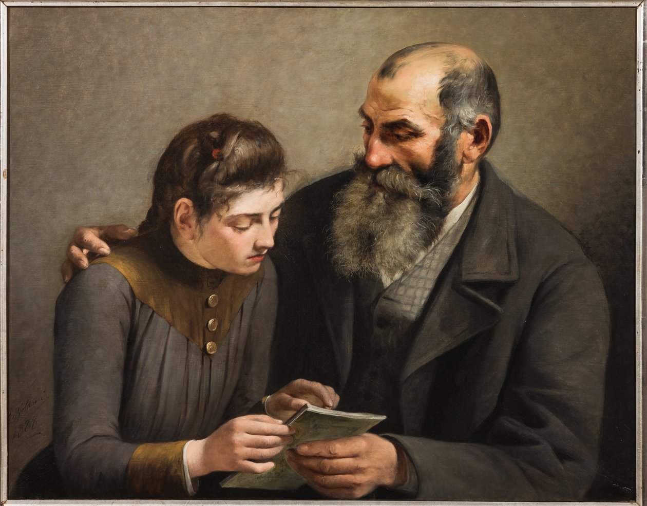 Učitel a dívka (olej na plátně) od Giuseppe Goldoni