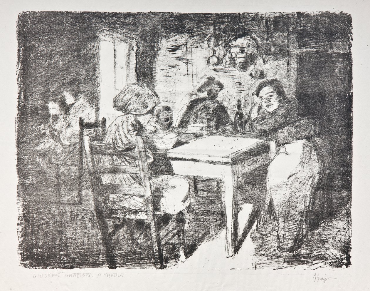 U stolu, kolem roku 1907 (litho) od Giuseppe Graziosi