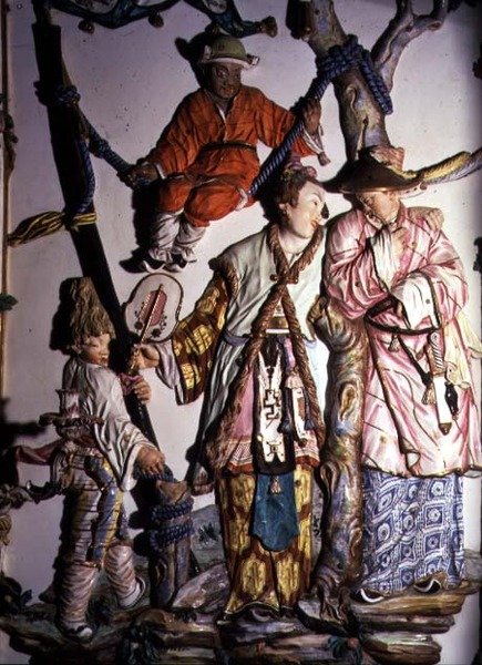 Detail Salon Chino (čínský pokoj) zobrazující figurky čínského páru a hrajících si dětí, 1769 (porcelán) (viz také 93237, 93239) od Giuseppe Gricci