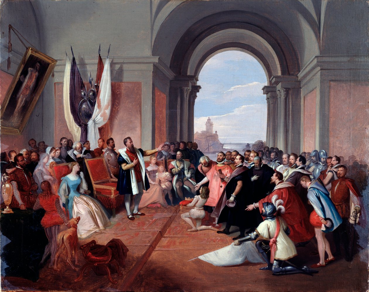 Andrea Doria odmítající korunu Janova, Giuseppe Isola (1808-1893), c. 1868 (olej na plátně) od Giuseppe Isola