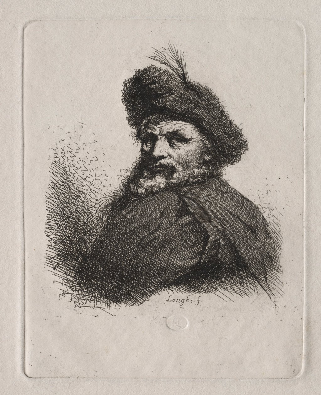 Busta muže s kožešinovou čepicí. od Giuseppe Longhi