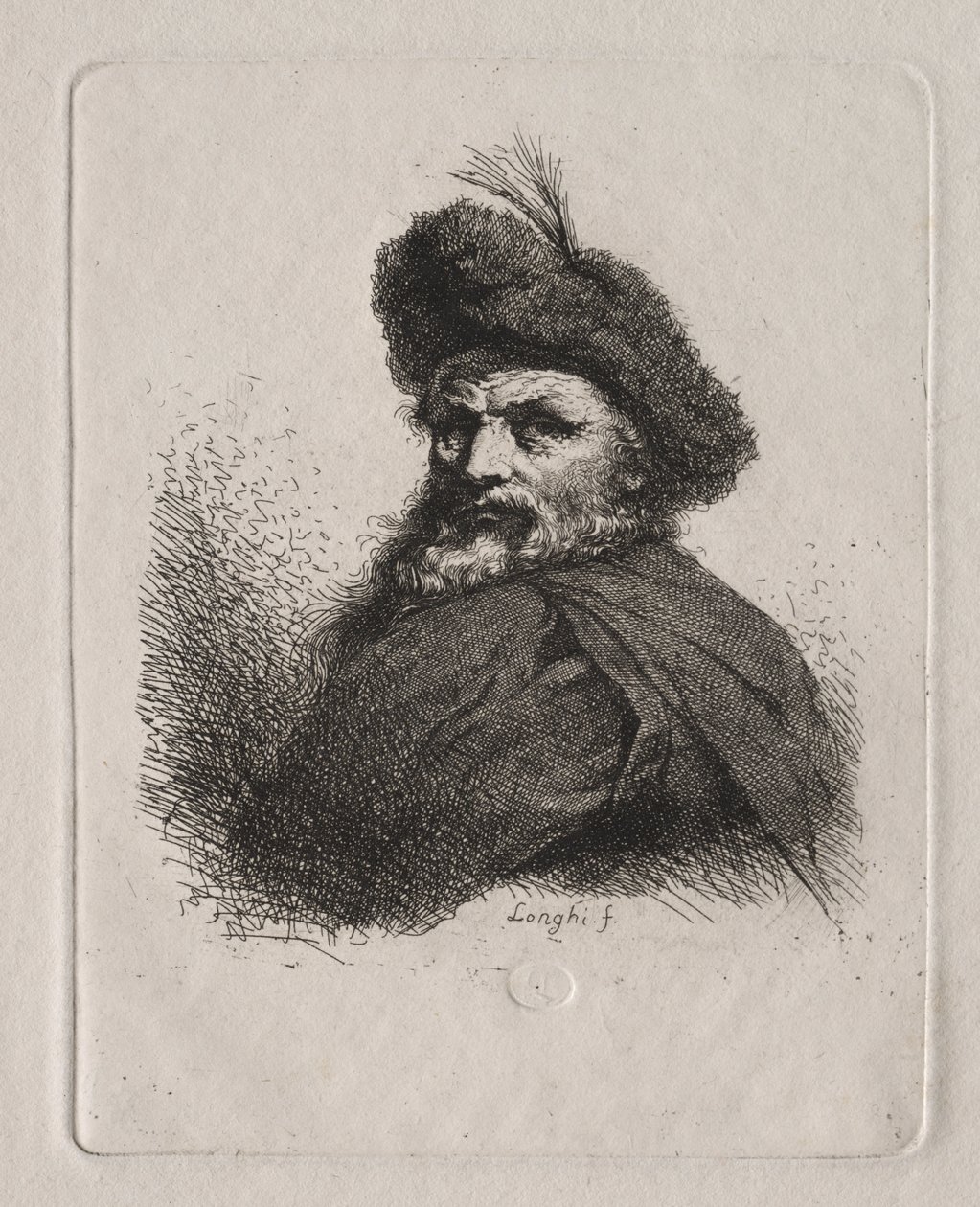 Busta muže s kožešinovou čepicí od Giuseppe Longhi