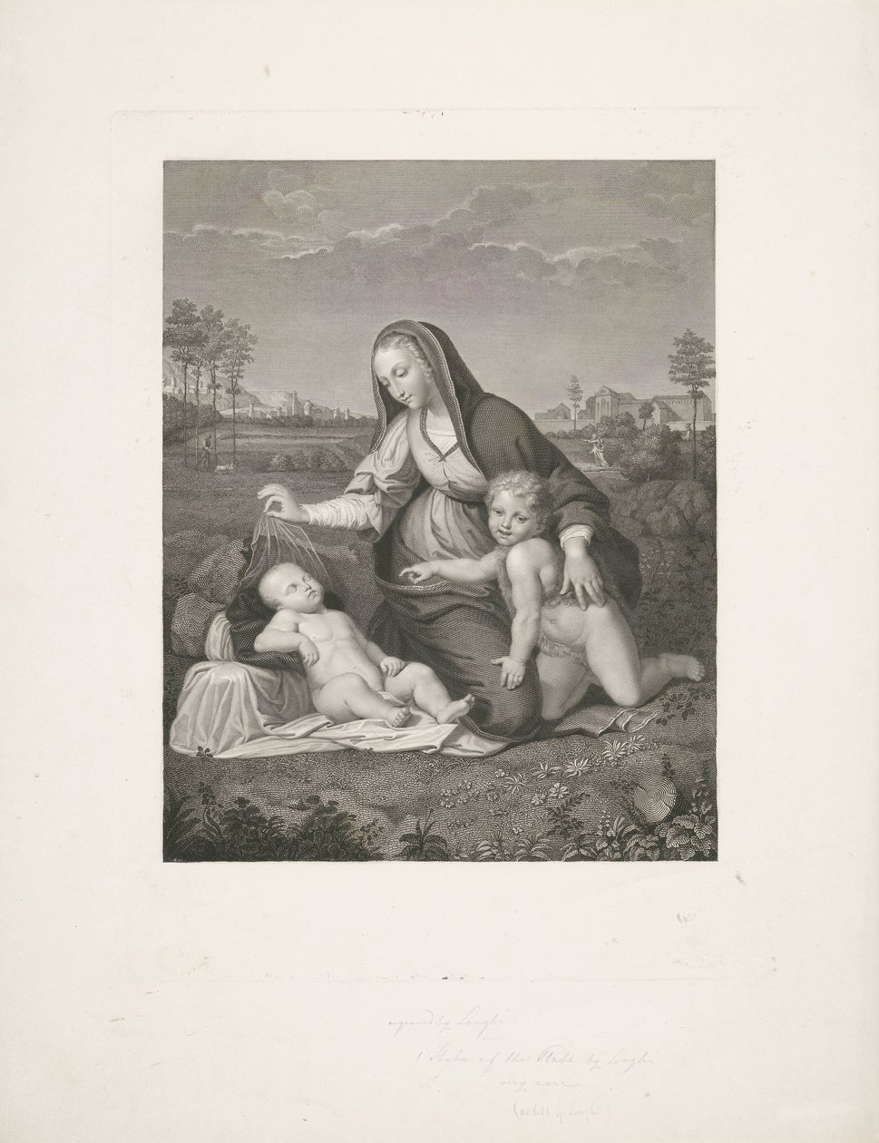 Marie s dítětem a mladý Jan Křtitel v krajině Madonna del Velo od Giuseppe Longhi
