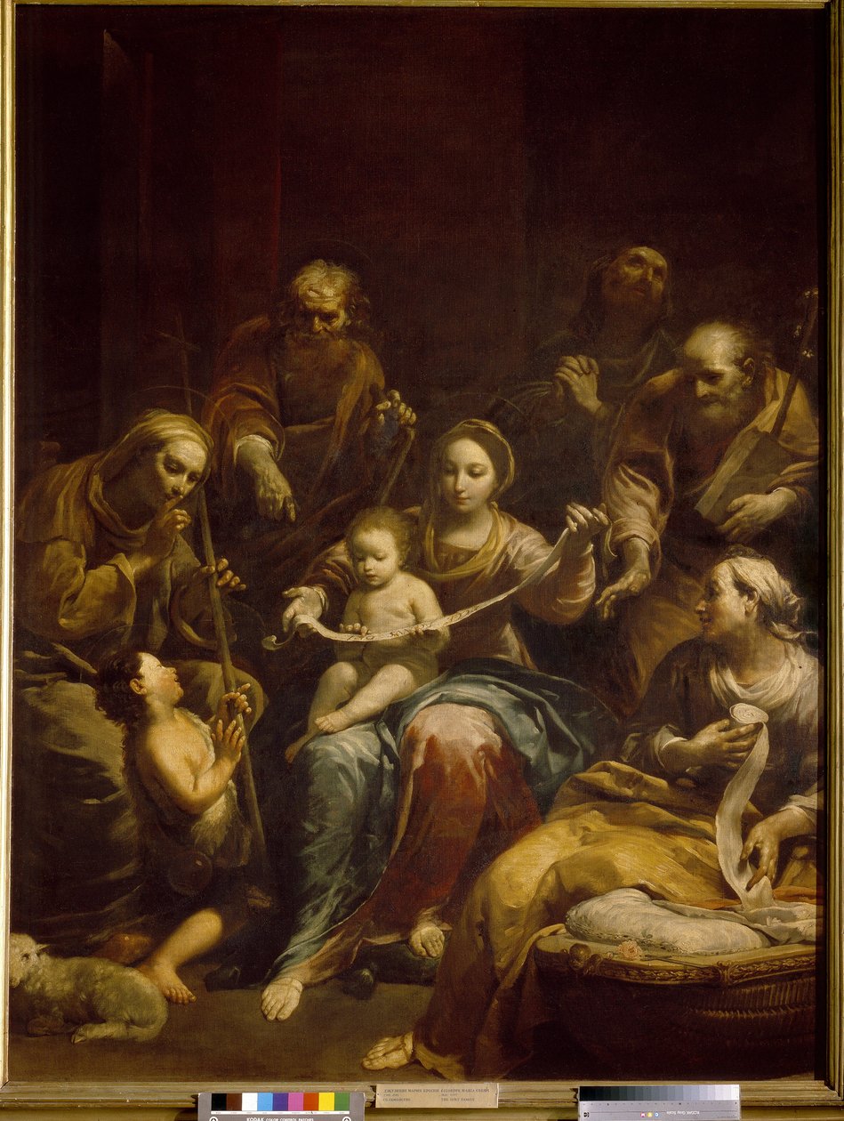 Svatá rodina (The Holy Family). Panna a dítě Kristus jsou uprostřed obrazu, obklopeni Josefem, svatou Alžbětou a svatým Janem Křtitelem, dítě. Obraz Giuseppe Maria Crespi známý jako Lo Spagnolo (1665-1747), olej na plátně, cca 17 od Giuseppe Maria Crespi