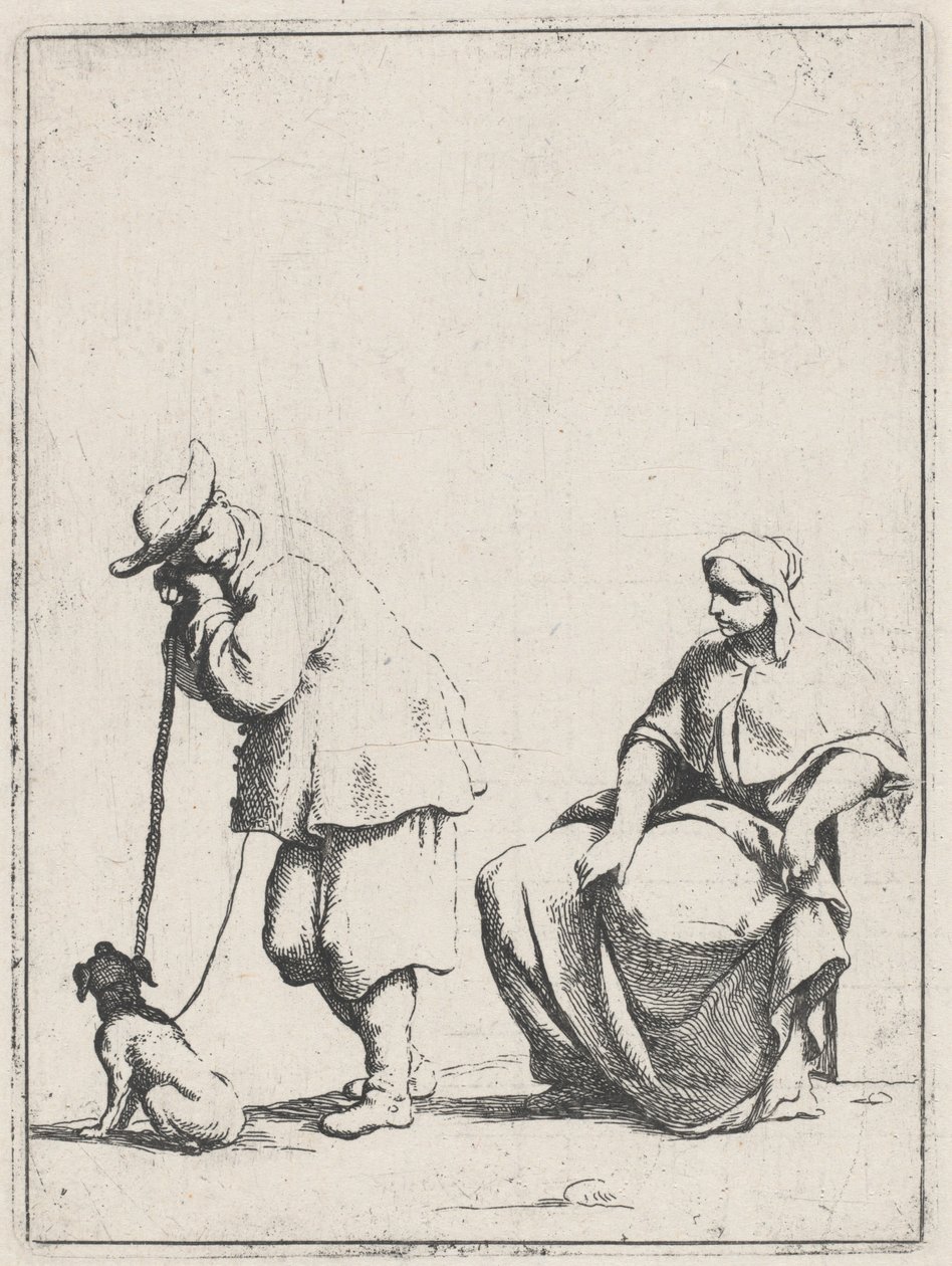 Stojící rolník se psem a sedící ženou od Giuseppe Maria Crespi