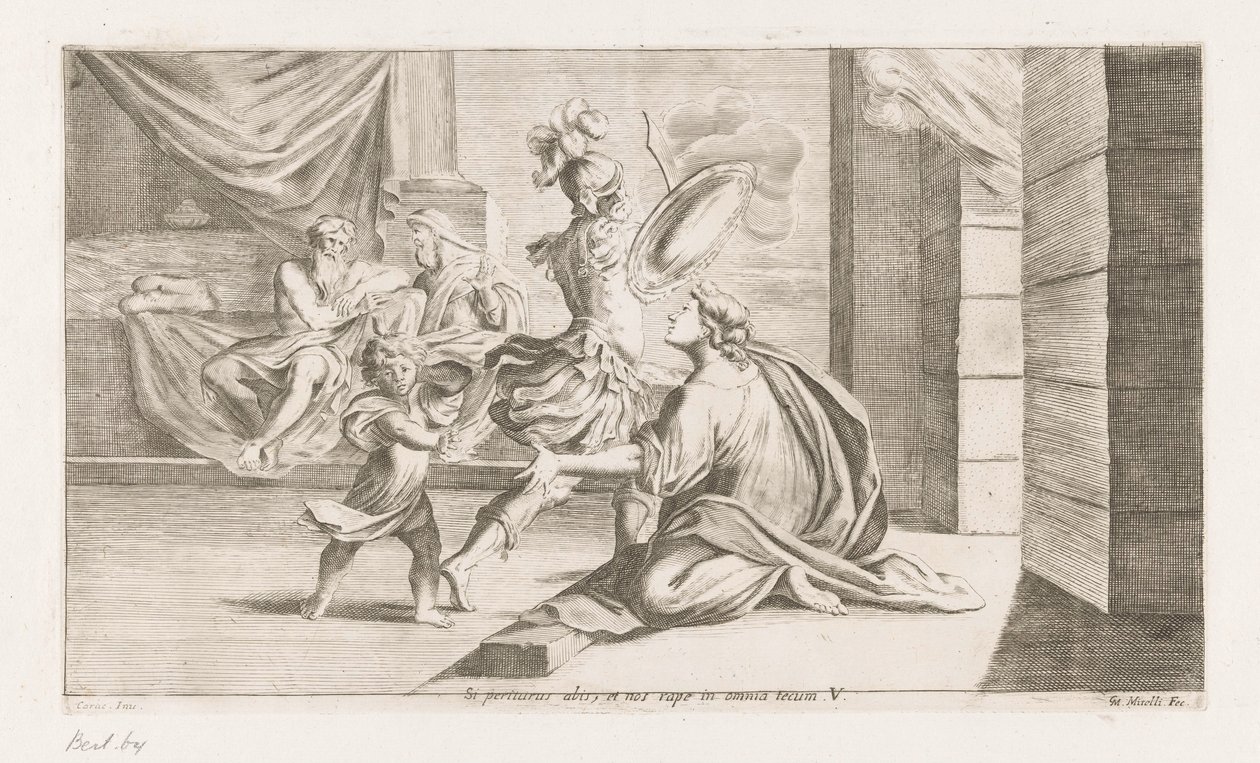 Aeneas odjíždí voor de strijd Pokud se chystáš zahynout, půjdeš a uchvátíš nás ve všech věcech (titul na předmětu) Omzwervingen van Aeneas (název série) L