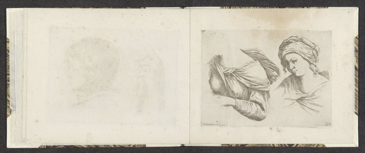Horní část těla ženy a poprsí ženy Příklady kreslení (název série) Mitelli hlubotisk (název série) od Giuseppe Maria Mitelli