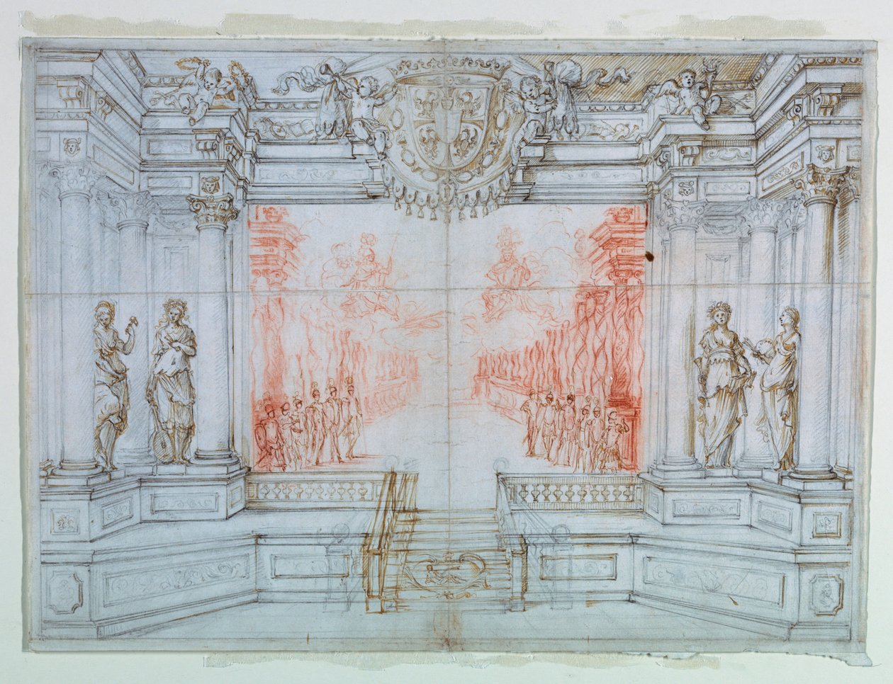 Kreslení, scénografie: Balet Cele, 1674 od Giuseppe Maria Mitelli