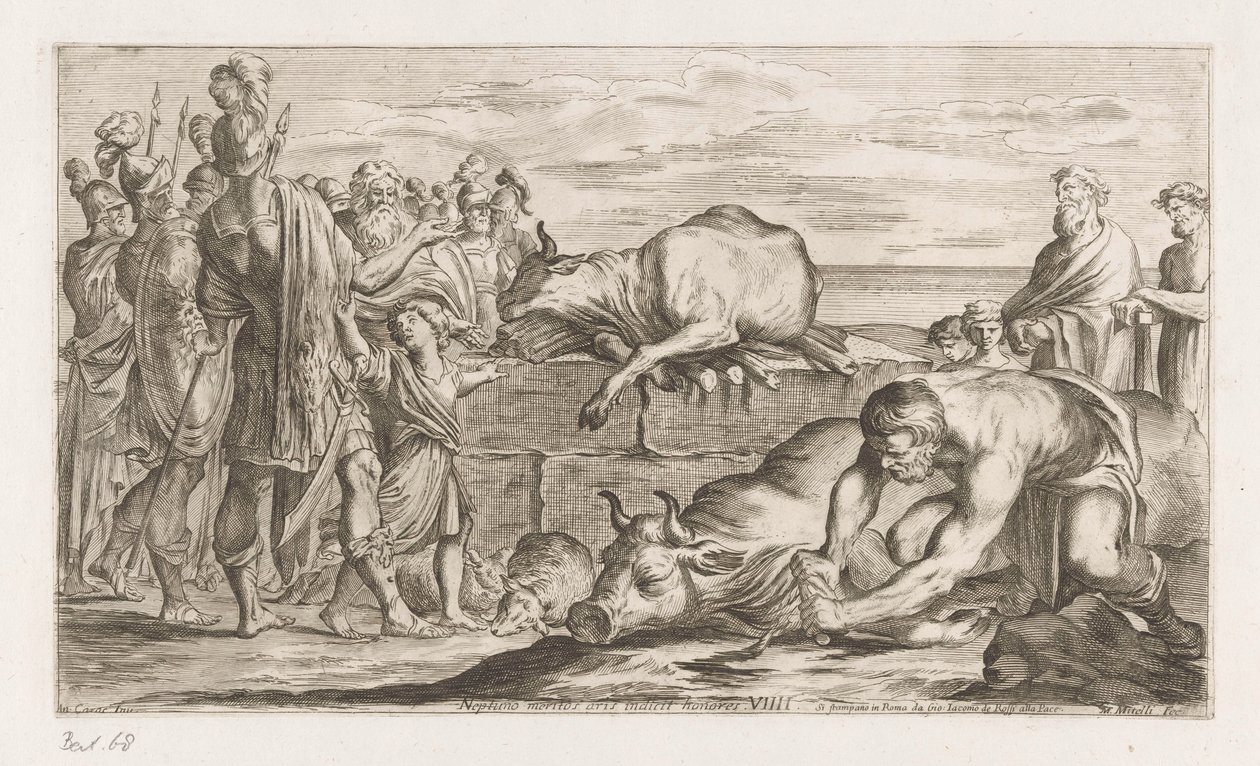 Trojanen offeren dieren aan Neptun Aris uděluje vyznamenání Neptunovi (titul na předmětu) Omzwervingen van Aeneas (název série) Obraz L