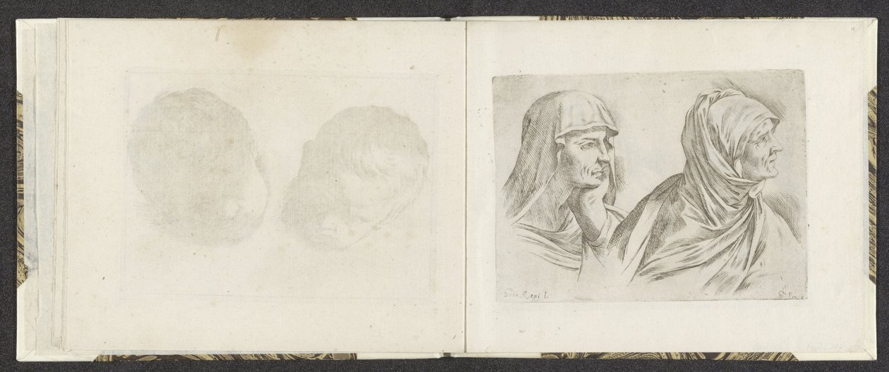 Dvě busty starších žen vpravo Příklady kreslení (název série) Mitelli hlubotisk (název série) od Giuseppe Maria Mitelli