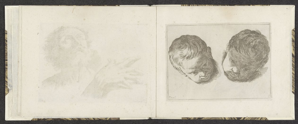 Dvě hlavy malých dětí Příklady kreslení (název série) Mitelli hlubotisk (název série) od Giuseppe Maria Mitelli