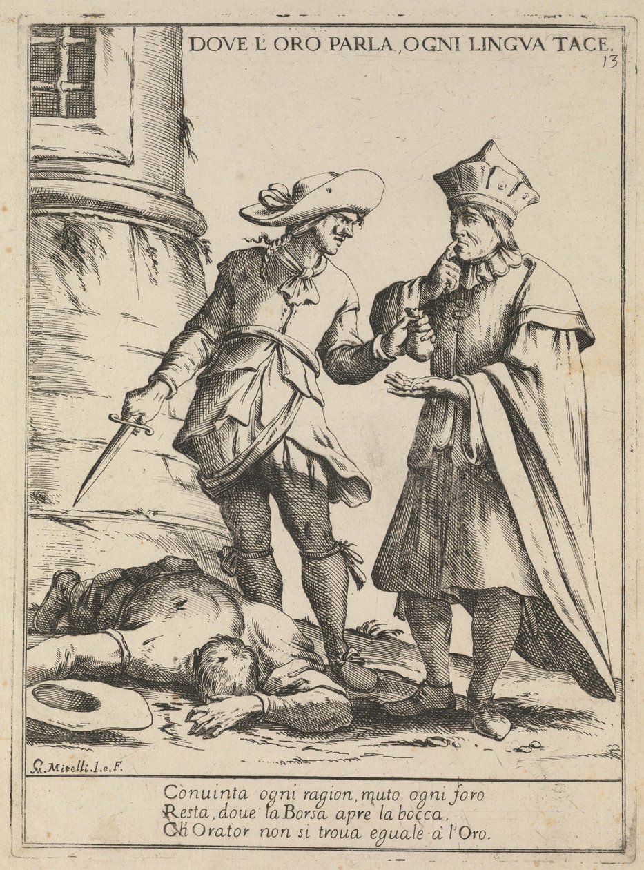 Kde zlato mluví, každý jazyk mlčí. Kde se mluví, každý jazyk mlčí, 1678 od Giuseppe Maria Mitelli