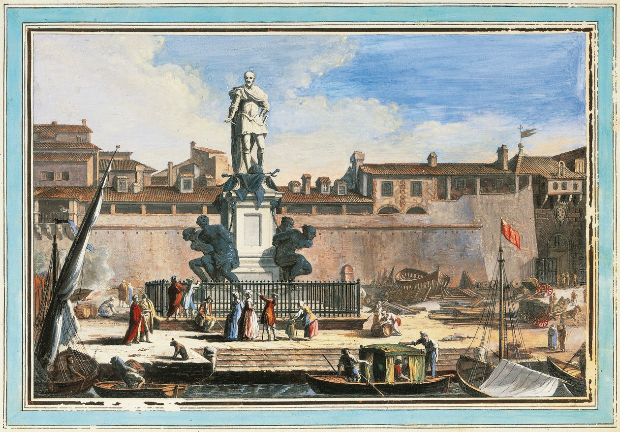 Pohled na Livorno: Monument Quattro Mori (Čtyři Maurové), Giuseppe Maria Terreni, ilustrace od Giuseppe Maria Terreni