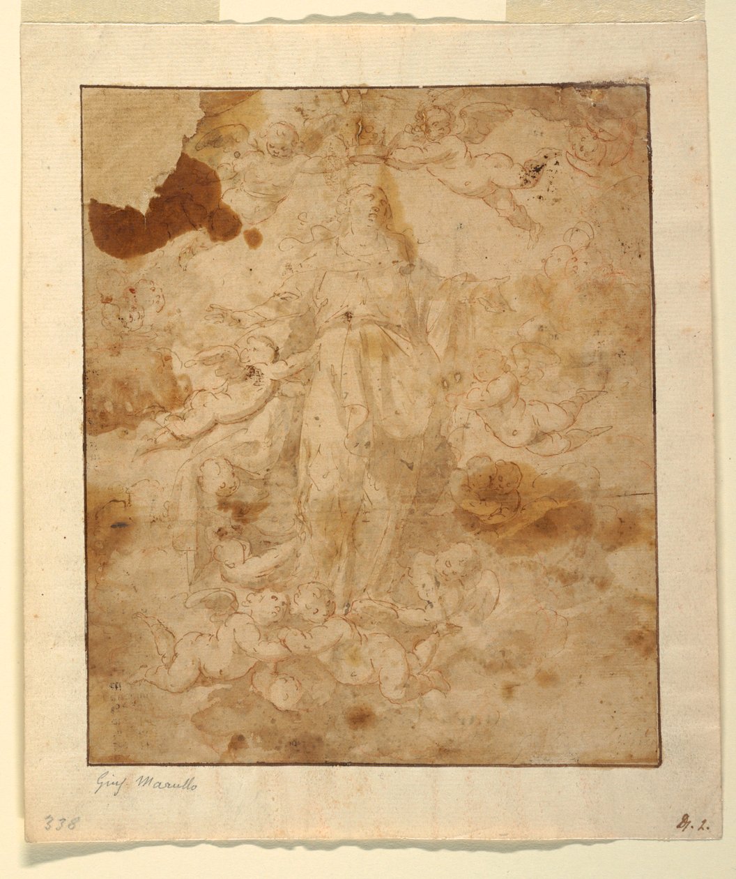 Kresba, Studie k Nanebevstoupení Panny Marie, 1650-85 od Giuseppe Marullo