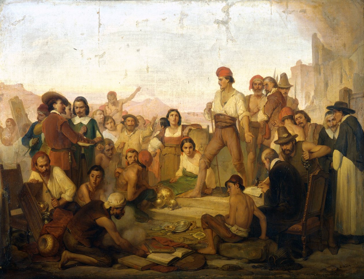 povstání neapolského rybáře Tommasa Aniella, známého jako Masaniello (1622-1647) v Neapoli v roce 1647. Obraz Mazza. Milánské vědecké muzeum od Giuseppe Mazza