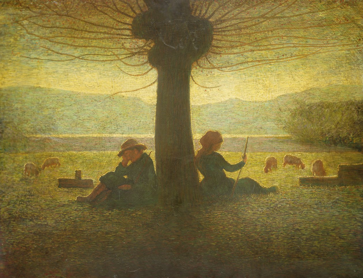 Pastýř a pastýřka odpočívající pod stromem, kolem roku 1905 od Giuseppe Pellizza da Volpedo