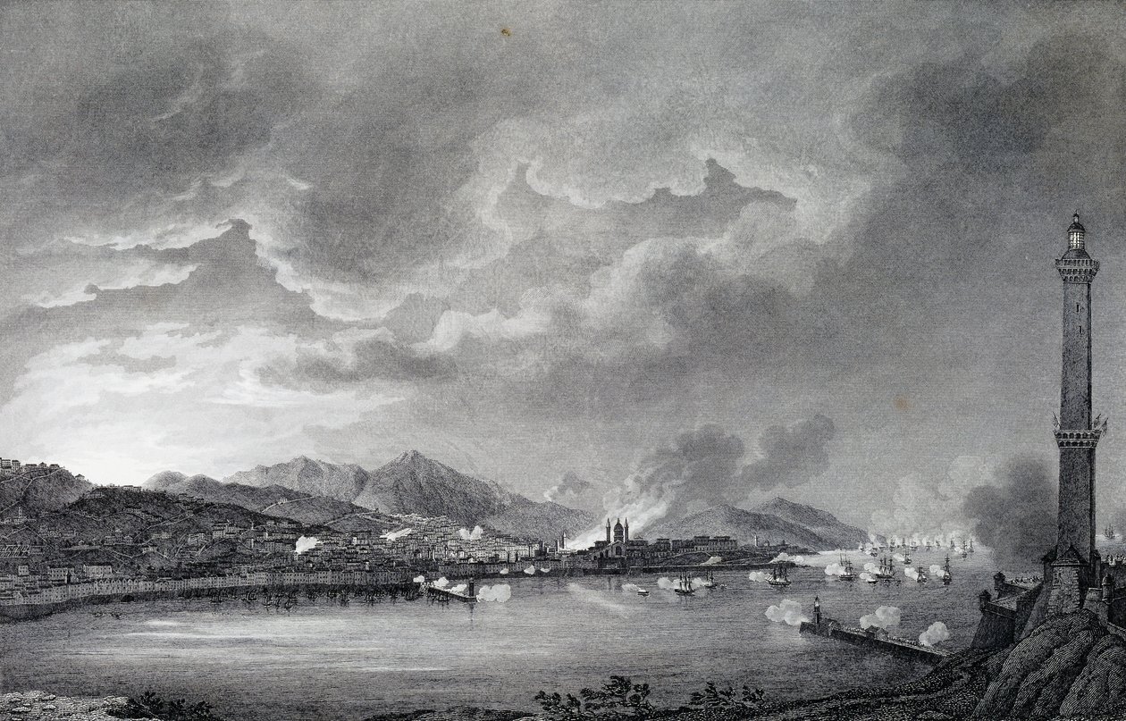 Bombardování Janova anglickou flotilou, 25. května 1800, ocelorytina z kresby Giuseppe Pietro Bagetti (1764-1831), Paříž od Giuseppe Pietro Bagetti