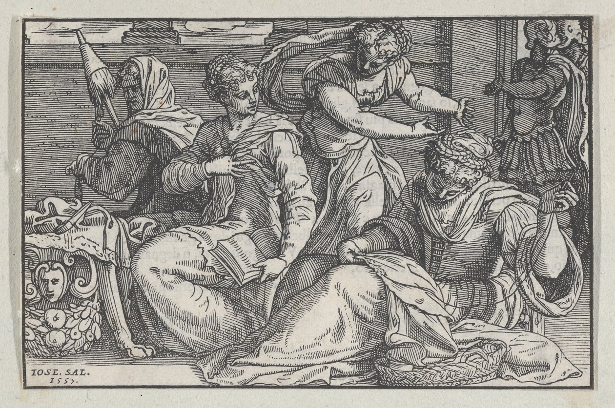 Lucretia, která učí své dcery vyšívání, 1557. od Giuseppe Porta