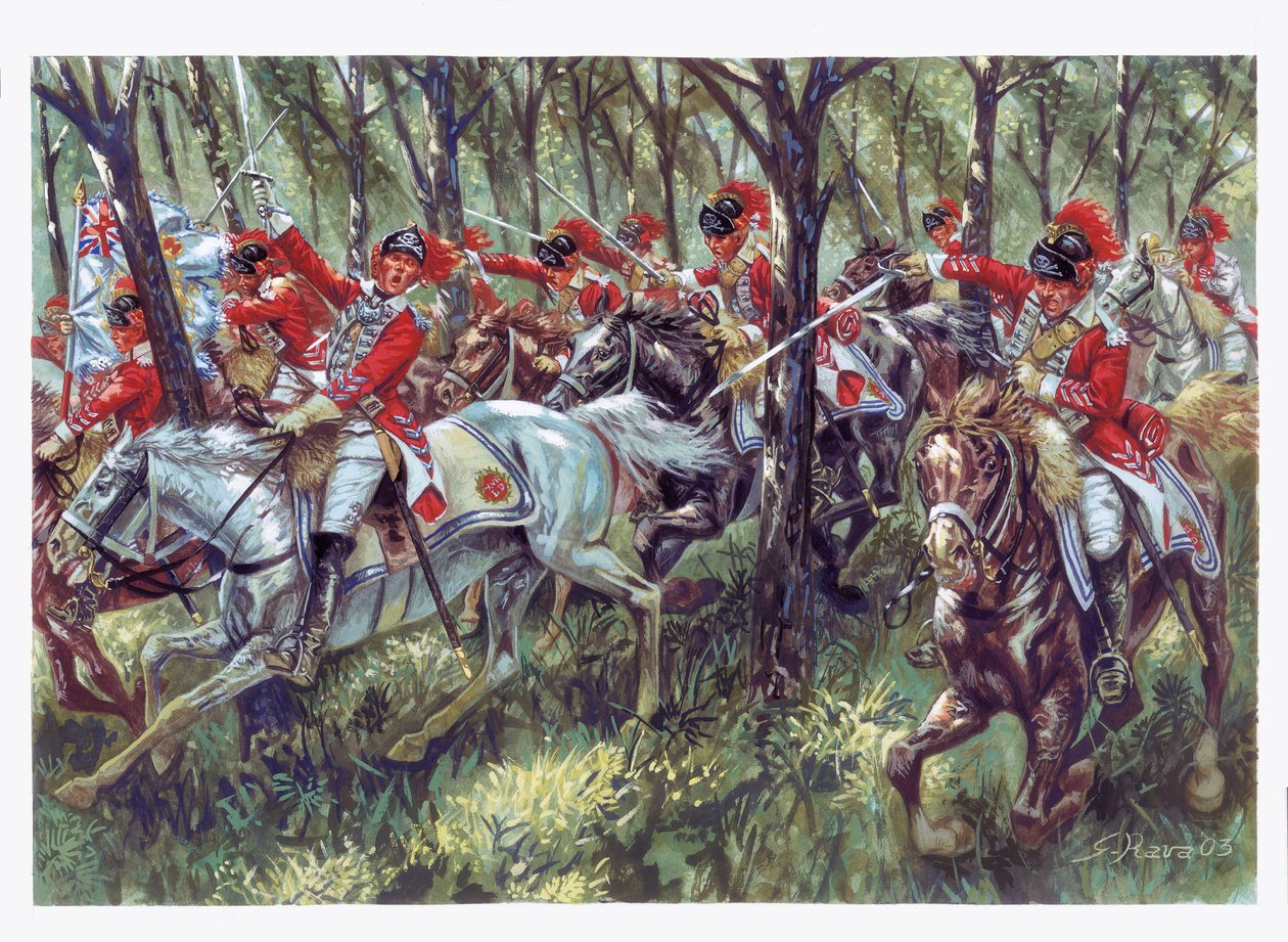 Americká válka za nezávislost (1775-1783): útok amerických osadníků - Americká revoluční válka - Ilustrace Giuseppe Rava od Giuseppe Rava