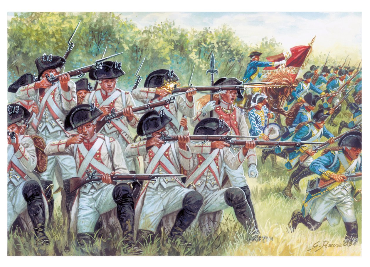 Americká revoluční válka: francouzské pluky bojující s Američany - Ilustrace Giuseppe Rava od Giuseppe Rava