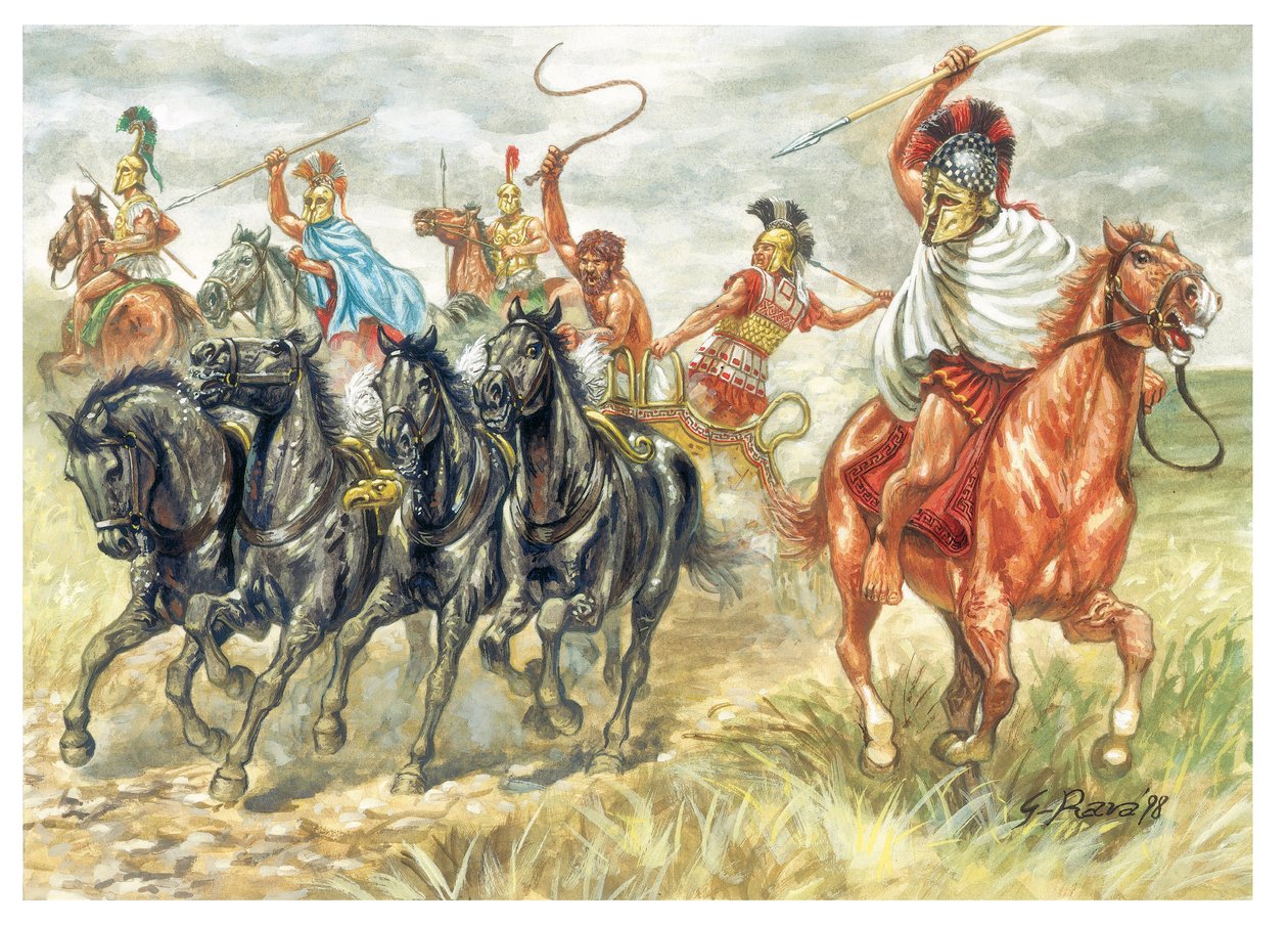 Starověké Řecko: Ancient greece: greek troopers and char - Ilustrace: Giuseppe Rava od Giuseppe Rava