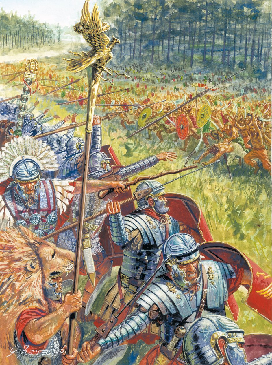 Starověký Řím: Římská armáda v Dácii v době císaře Trajána kolem roku 105 n. l. - Ancient rome: Trajánova římská armáda proti Dákům - Ilustrace: Giuseppe Rava od Giuseppe Rava