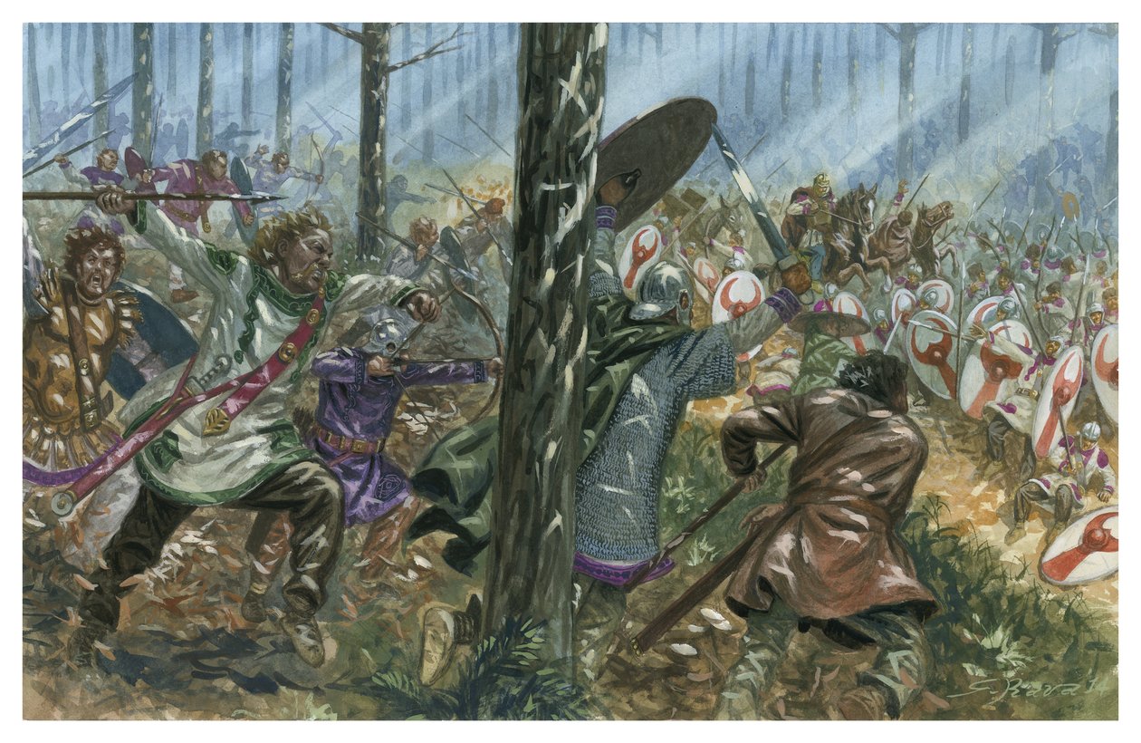 Přepadení římské legie Bagaudy v Galii od Giuseppe Rava