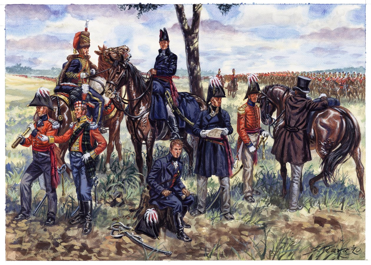 První říše: Štáb vévody z Wellingtonu v bitvě u Waterloo 18. června 1815 - Ilustrace Giuseppe Rava od Giuseppe Rava