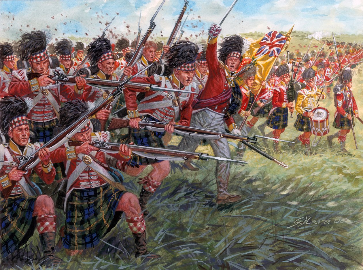 První říše: Skotská pěchota v bitvě u Waterloo od Giuseppe Rava