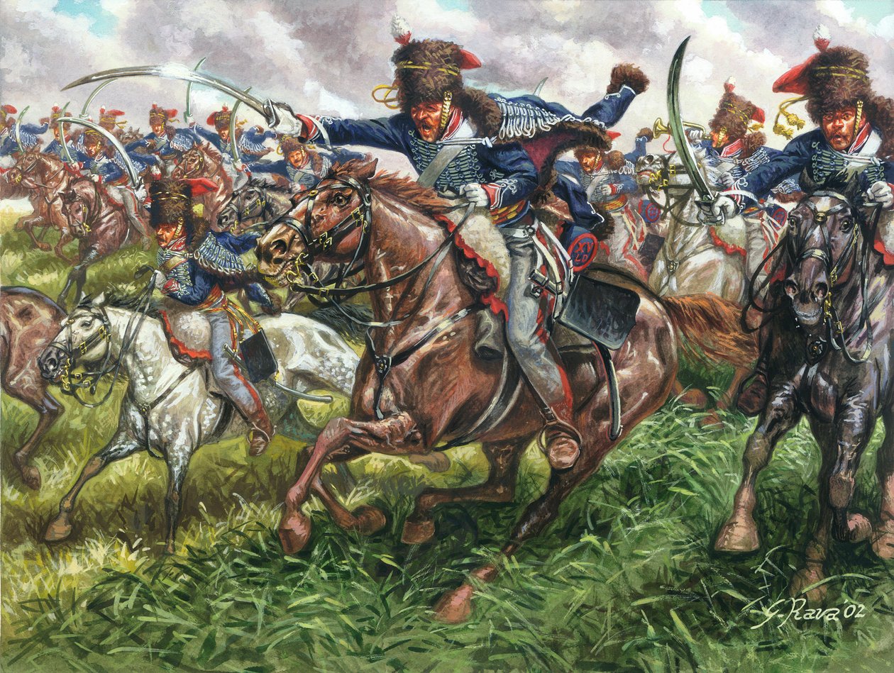 První císařství: útok 15. pluku anglických dragounů v bitvě u Waterloo 18.6.1815 - První císařství: útok 15. pluku britských dragounů u Waterloo 18. června 1815 - Ilustrace Giuseppe Rava od Giuseppe Rava