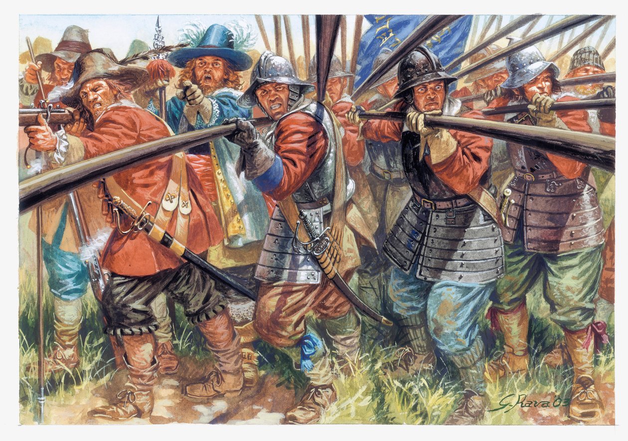 První anglická revoluce (1641-1649): (1599-1658) - Anglická občanská válka: pikenýři z Nové modelové armády Olivera Cromwella - Ilustrace Giuseppe Rava od Giuseppe Rava