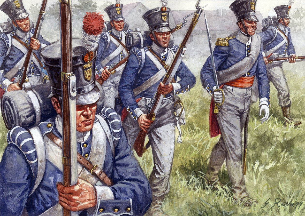 První říše: belgická nebo nizozemská pěchota kolem roku 1815 - První říše: belgická nebo nizozemská pěchota - Ilustrace Giuseppe Rava od Giuseppe Rava