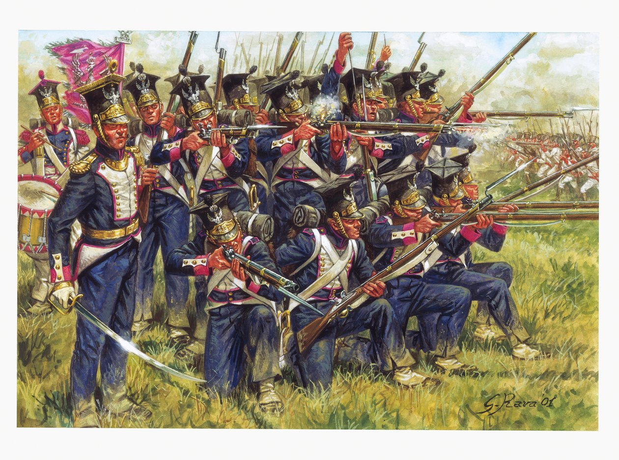 První říše, německé tažení: První císařství, německé tažení: polská řadová pěchota v bitvě u Lipska, říjen 1813 - Ilustrace Giuseppe Rava od Giuseppe Rava