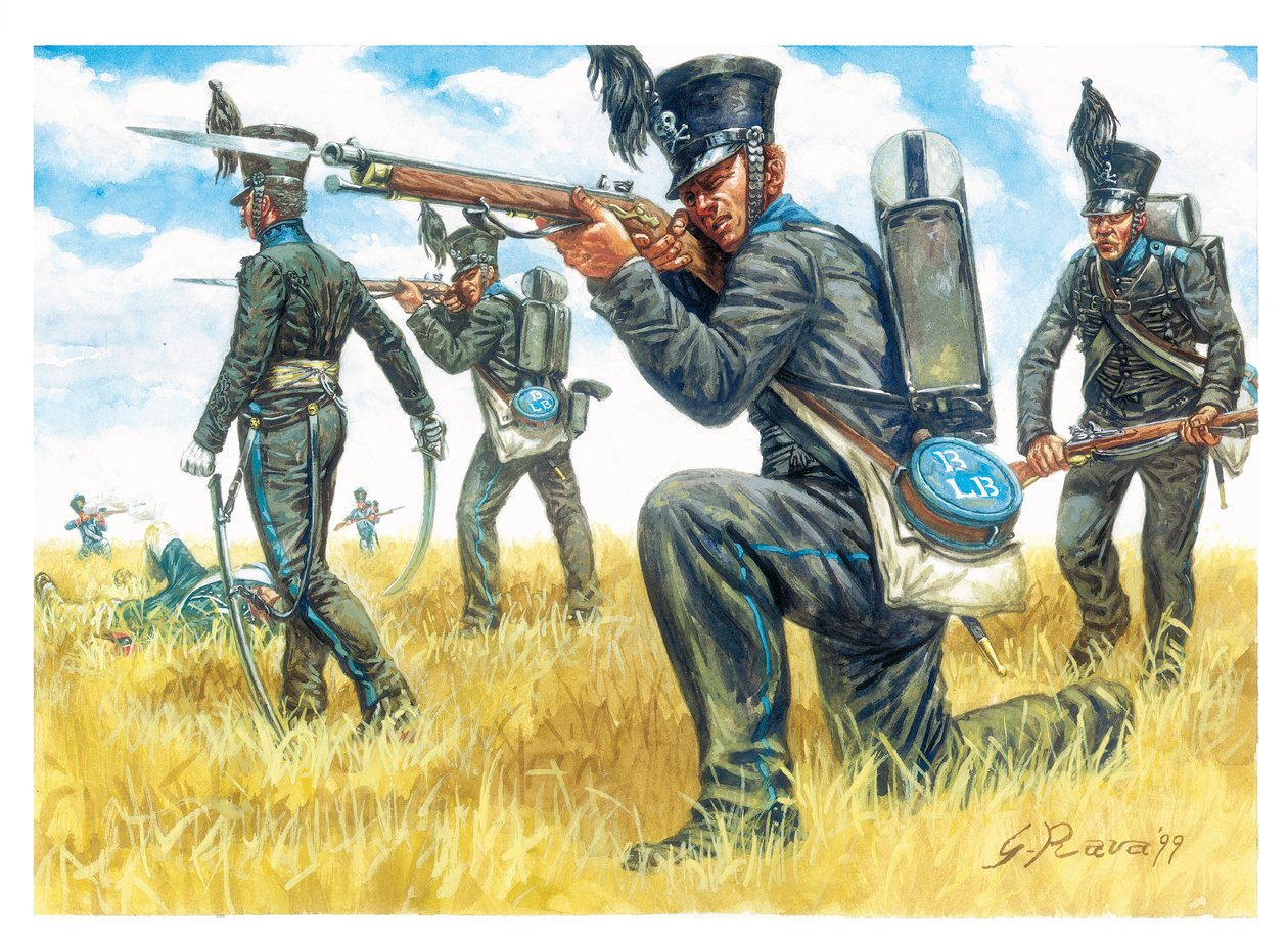 První císařství: pěší pluk černých Brunšvických - První císařství: pěší pluk Brunšvického Leibova praporu (ilustrace) od Giuseppe Rava