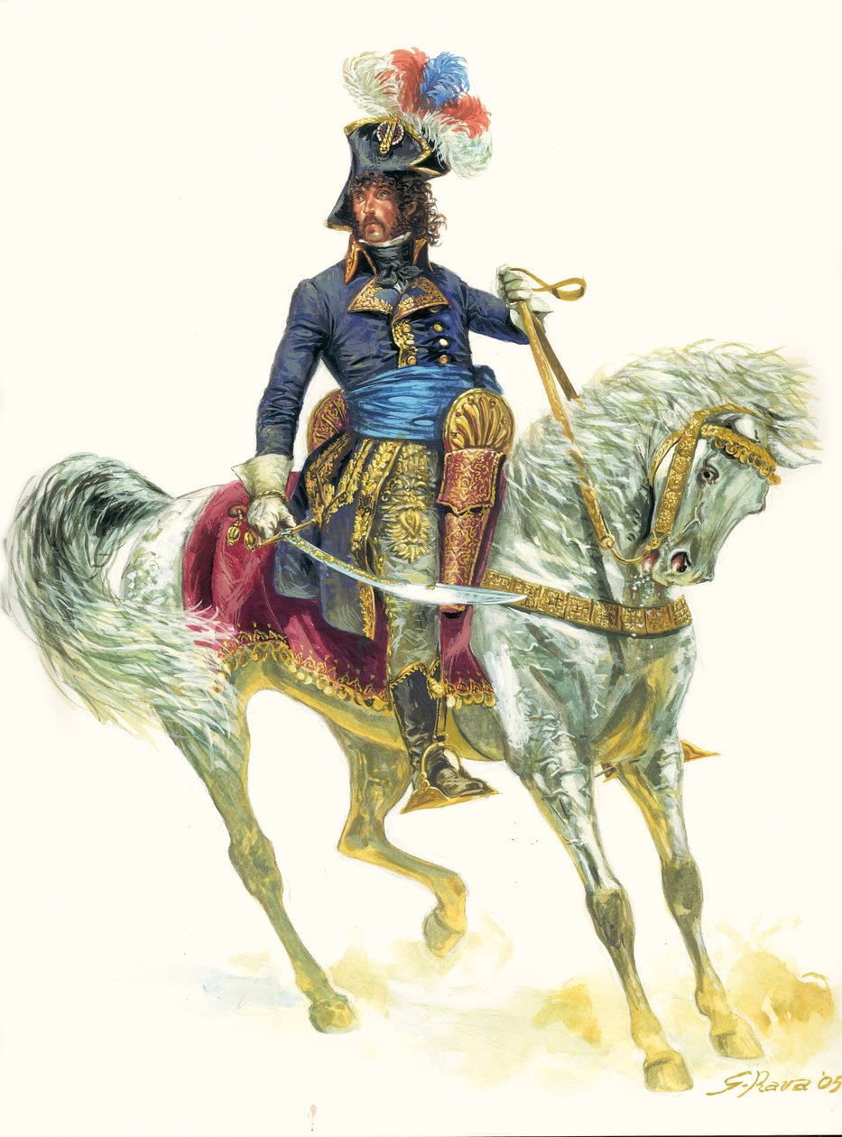 Joachim Murat (1767-1815) v bitvě u Abúkiru v roce 1799 během výpravy do Egypta - Portrét Joachima Murata během bitvy u Abúkiru (1799) - Ilustrace Giuseppe Rava od Giuseppe Rava
