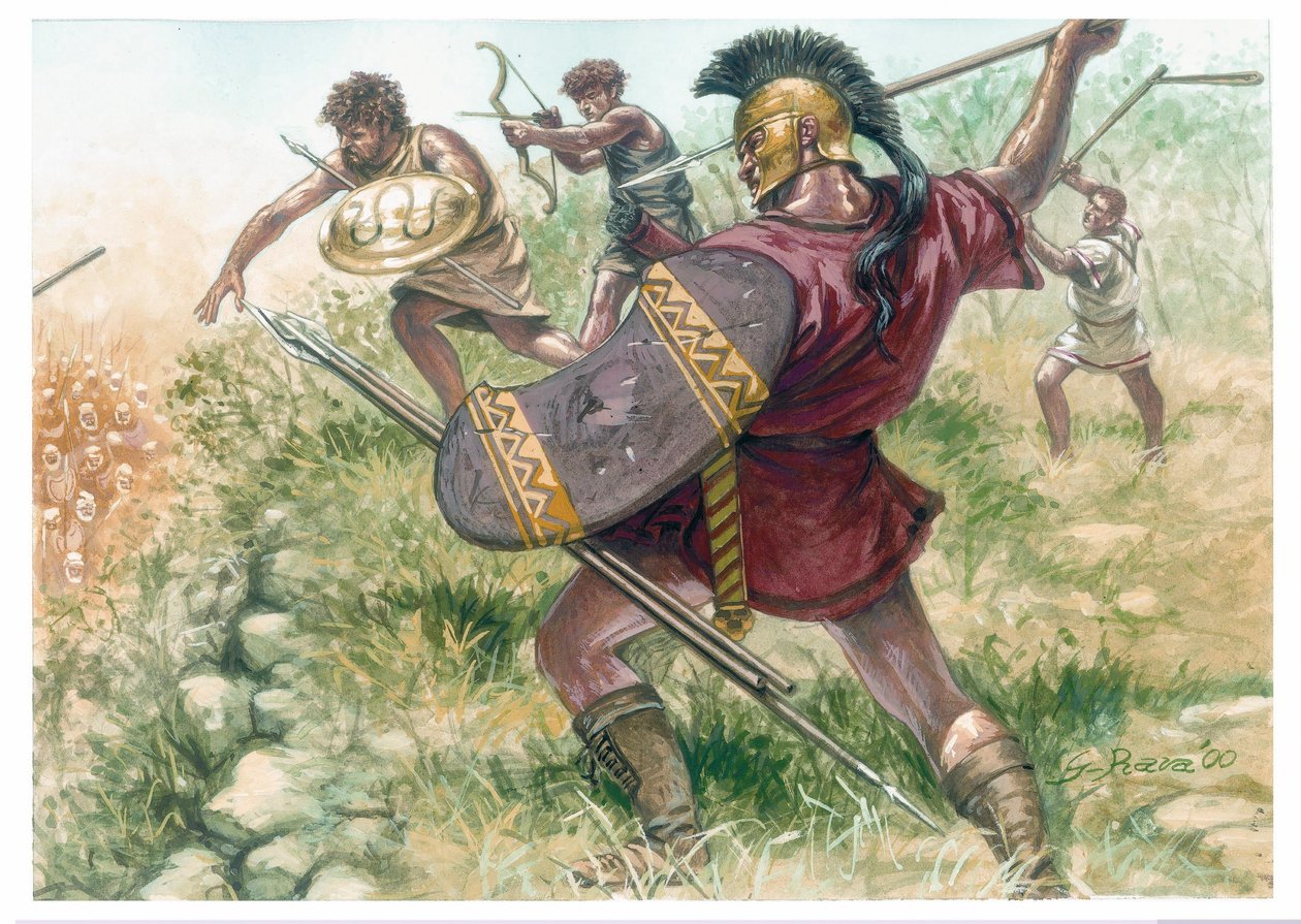 Makedonské království: vojáci lehké pěchoty - Makedonie (starověké království): vojáci lehké pěchoty - Ilustrace Giuseppe Rava od Giuseppe Rava