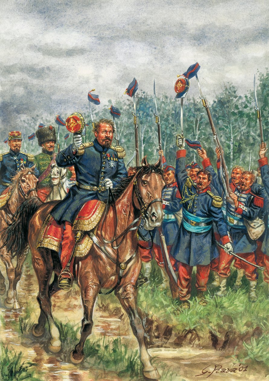 Napoleon III (1808-1873), kůň vítající jeho armádu (kresba) od Giuseppe Rava