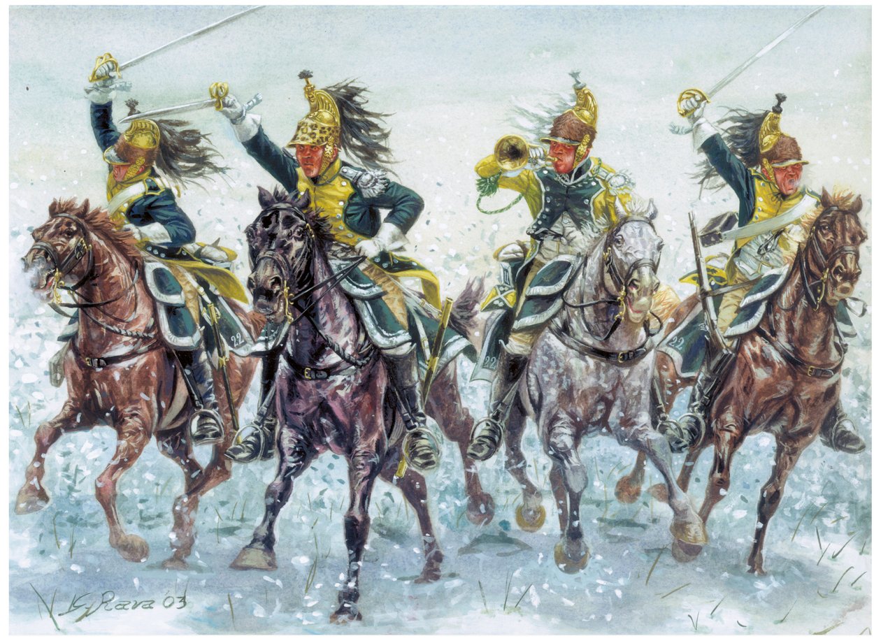 Napoleonské války: angličtí dragouni útočí Ilustrace Giuseppe Rava od Giuseppe Rava