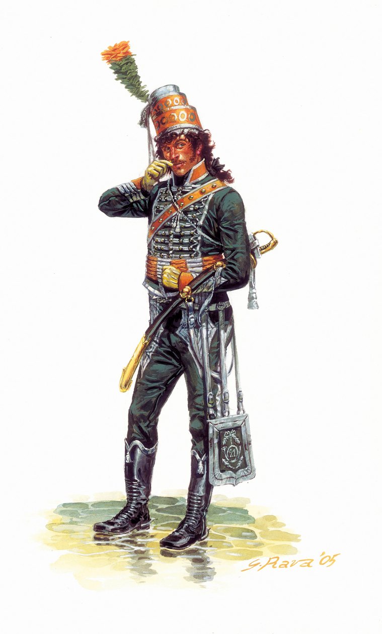 Portrét mladého vojáka Joachima Murata (1767-1815) v myslivecké uniformě - Portrét mladého Joachima Murata v myslivecké uniformě - Ilustrace Giuseppe Rava od Giuseppe Rava