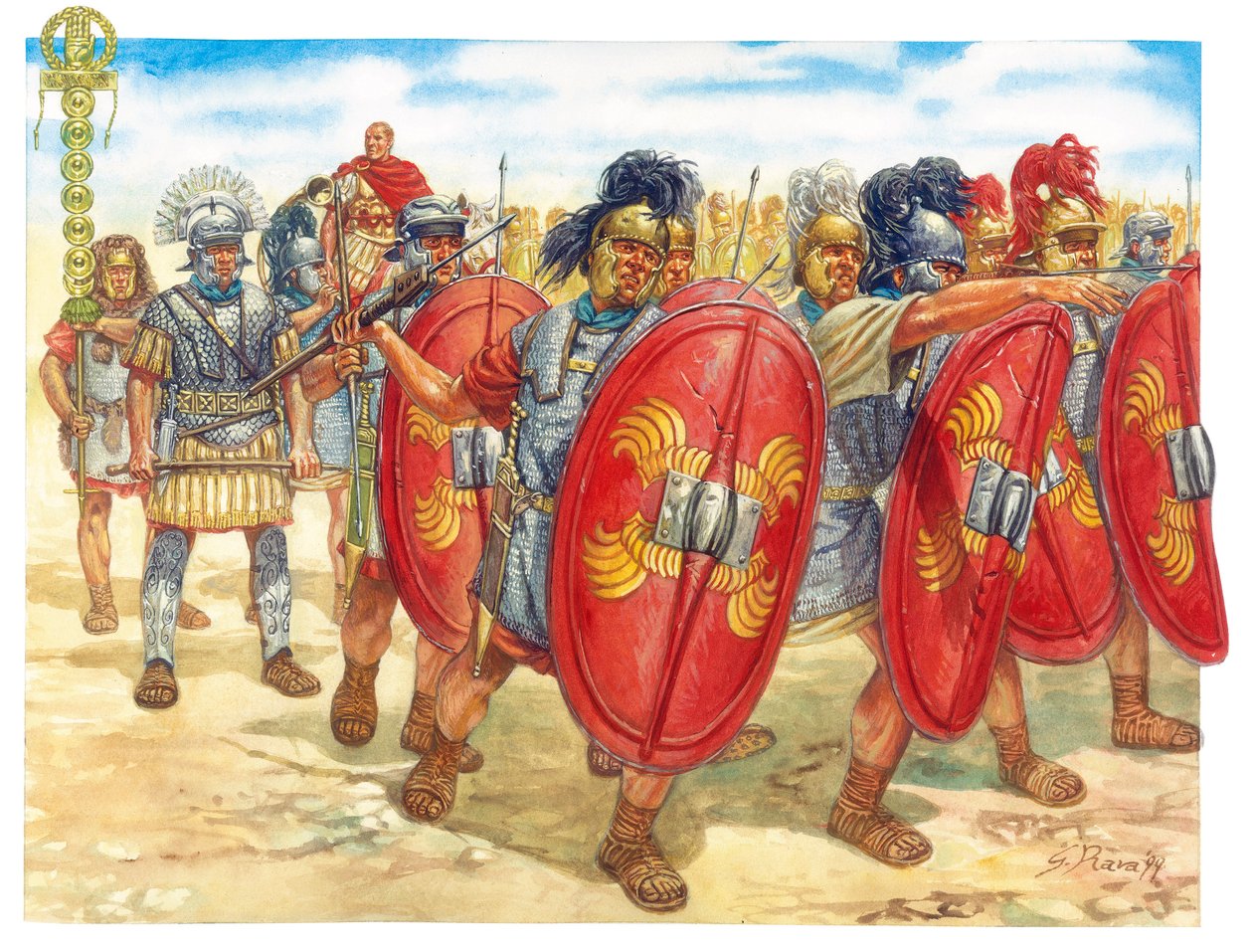 Římská antika (republika): skupina římských legionářů - Římská republika: římští legionáři - Ilustrace Giuseppe Rava od Giuseppe Rava