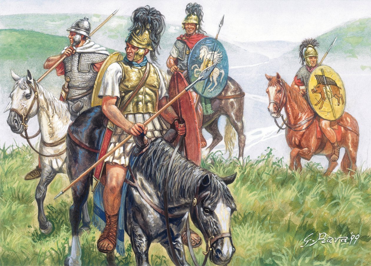 Římská antika (Republika): skupina římských jezdců - Římská republika: římské jezdectvo - Ilustrace Giuseppe Rava od Giuseppe Rava