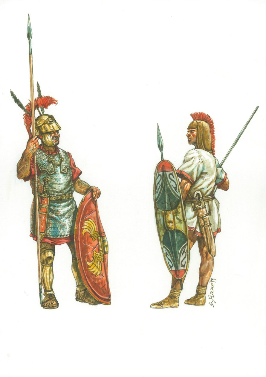 Římský triarius a Hannibalův hispánský fotbalový voják od Giuseppe Rava