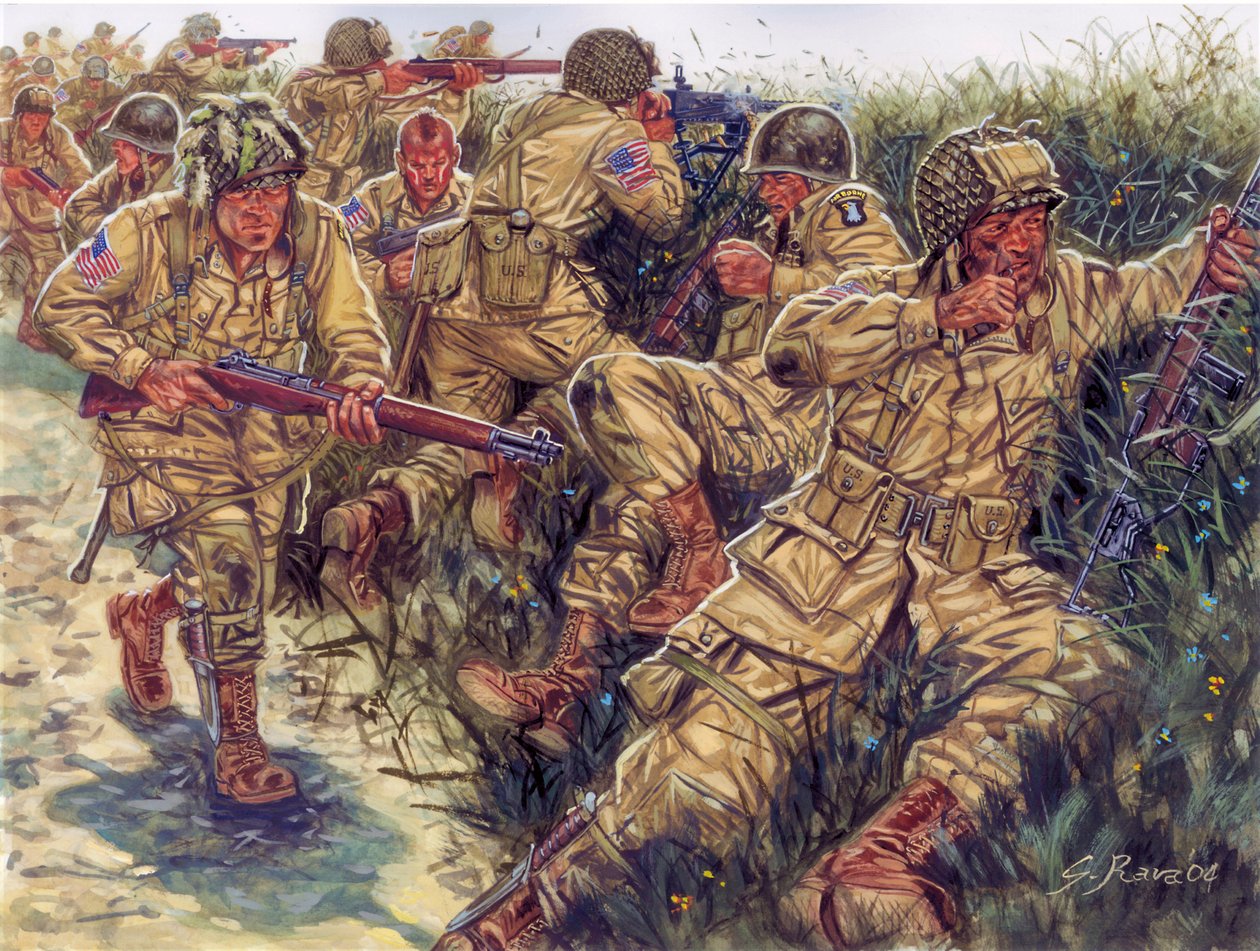 Druhá světová válka: 101. výsadková divize (101st US Airborne Division) přezdívaná Screaming Eagles - WWII: 101st Airborne Division, Screaming Eagles - Ilustrace Giuseppe Rava od Giuseppe Rava